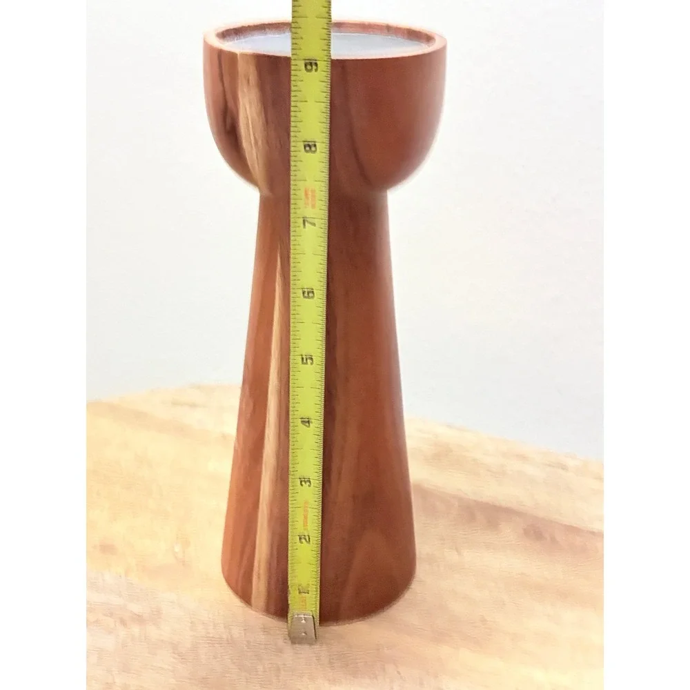 Vintage MCM Hand Turned Wood Pillar Candle Holder Set of 3 Trio